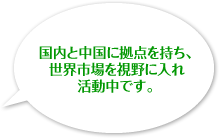 国内と中国に拠点を持ち、世界市場を視野に入れ活動中です。